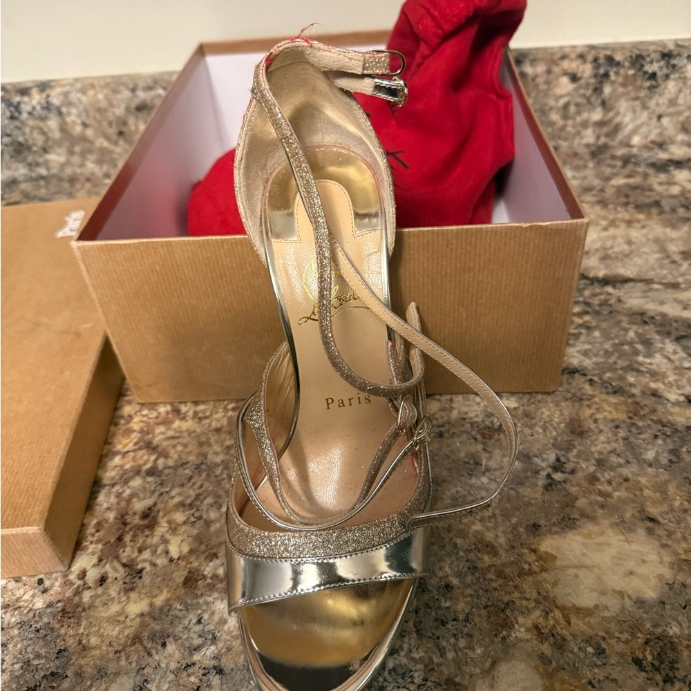 Christian Louboutin Gold and Silver Metallic Strappy High Heels - Picture 10 of 12